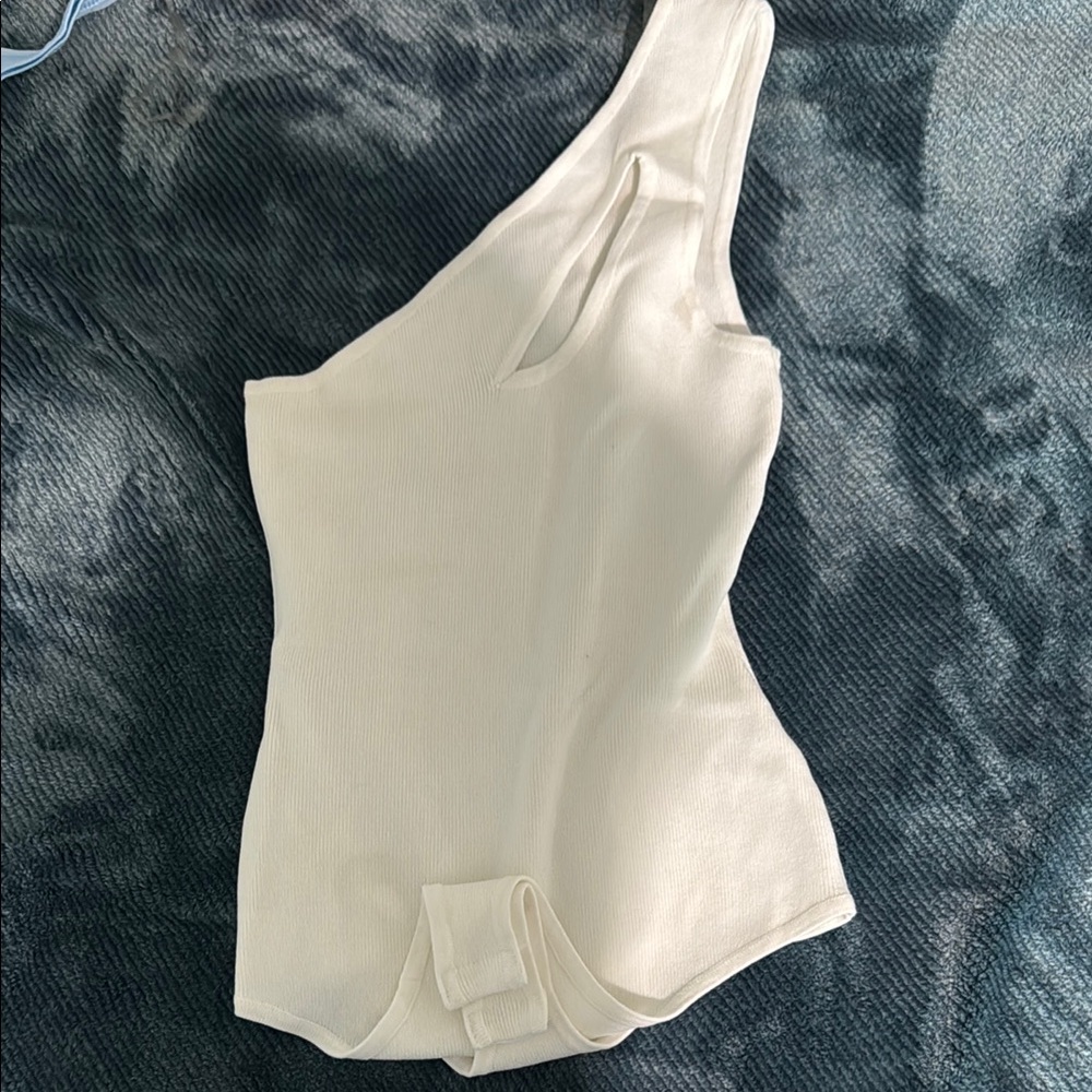 Cream Asymmetrical Bodysuit with One-Shoulder Design